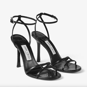 Jimmy Choo Leo 100mm Black Candy Wrap Leather Sandal